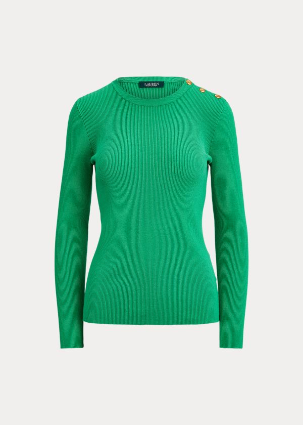 Sueter Ralph Lauren Mujer Verdes - Ribbed Cotton-Blend - BZTKR0926